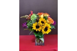 get well flowers, colorful flowers, sunflowers, roses, hydrangea