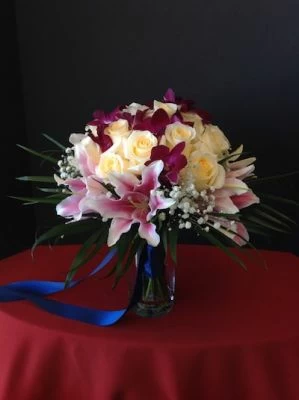 Bridal Bouquet with Stargazer lilies and Roses