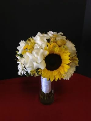 Bridal Bouquet with Sunflowers and White Roses