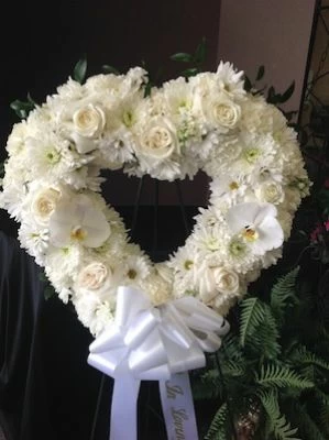 Heart Wreath of White Roses and Mums