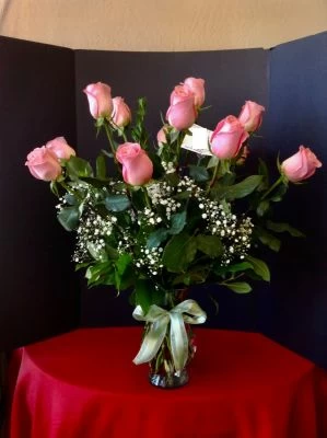 Pink roses with babies breath