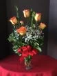 1/2 dozen circus roses, 6 sunset roses with baby breath
