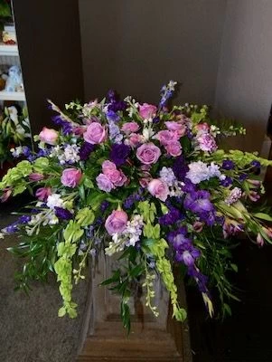 Casket Spray with Purple Roses