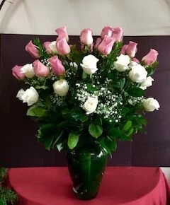 3 Dozen Pink and White Roses