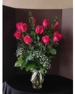 Hot pink roses, long stems hot pink roses, 1 dozen roses, one dozen hot pink roses