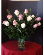 2 dozen pink and white roses, two dozeng long stems roses pink and white