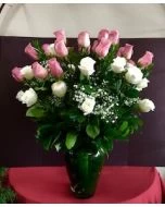 3 Dozen Pink and White Roses