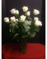 white roses, 1 dozen white roses, one dozen long stems white roses