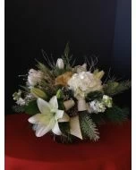 christmas flowers, white tulips, hydrangea roses, lilies,