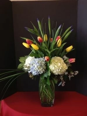 Hydrangea, Tulips and Irises Bouquet