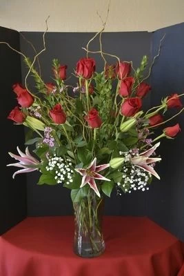 Love Inspiration of Red Roses and Stargazer Lilies