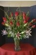 red roses and lilies, 2 dozen red roses and pink lilies, stargezer lilies and red roses
