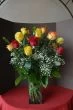 2 dozen yellow and red roses, two dozen long stems roses, red and yellow roses with baby breath
