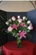 Tall Arrangement of Roses and Stargazer Lilies