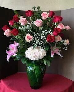 3 Dozen Roses with Hydrangea and Lilies