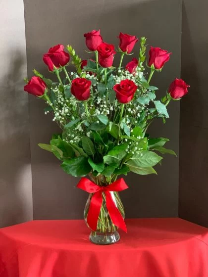 1 dozen red roses, long stems red roses
