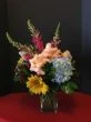 Peach Roses with Blue Hydrangea