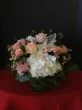 pastel colors, peach roses, white hydrangea,