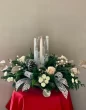 All white christmas centerpiece, christmas flowers, holiday centerpiece, table top, centerpice with candle
