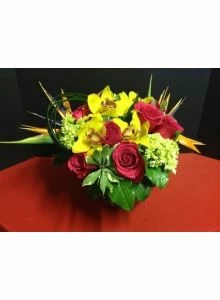 Orchids, Roses, Bird of Paradise Flower Arrangement
