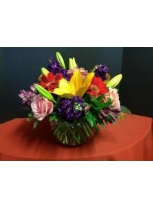 Rainbow-Roses and Lilies Flower Arrangement