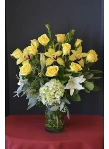 Mellow Yellow Roses and Orchids