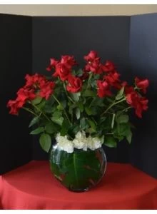 Two Dozen Roses in a Half Moon Vase
