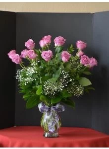 18 Purple Roses with Babies Breath