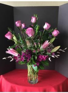 Purple Roses, Lilies and Orchids
