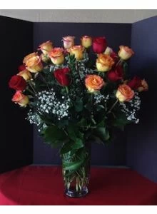 3 dozen sunset-colored roses, three dozen of long stems assorted roses, an assortment of red and circus roses
