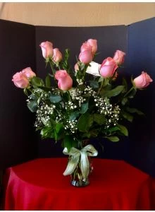 Pink roses with babies breath