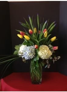 Hydrangea, Tulips and Irises Bouquet