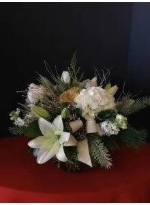christmas flowers, white tulips, hydrangea roses, lilies,