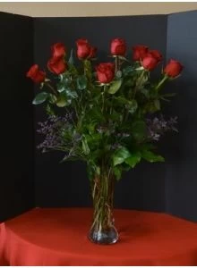 1 dozen long stems red roses
12 red roses