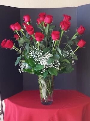 Two Dozen Red Roses with Babies Breath