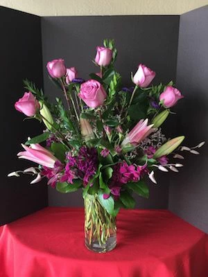 Purple Roses, Lilies and Orchids