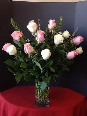 2 dozen pink and white roses