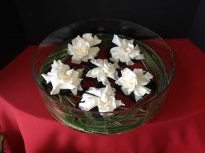 Gardenia Flowers floating in a bowl of water