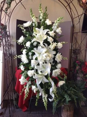 Funeral Flowers Standing Easel of Lilies and Mums