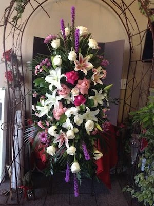 Funeral Flowers Standing Easel of Whites and Pinks
