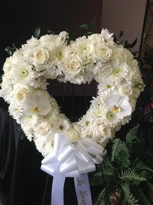 Heart Wreath of White Roses and Mums