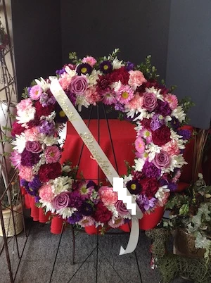 Funeral Wreath Loving Daughter with Shades of Purple and Pink